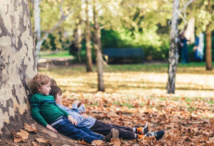 Children playing in a garden