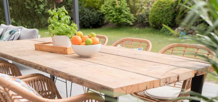Patio table and fruit